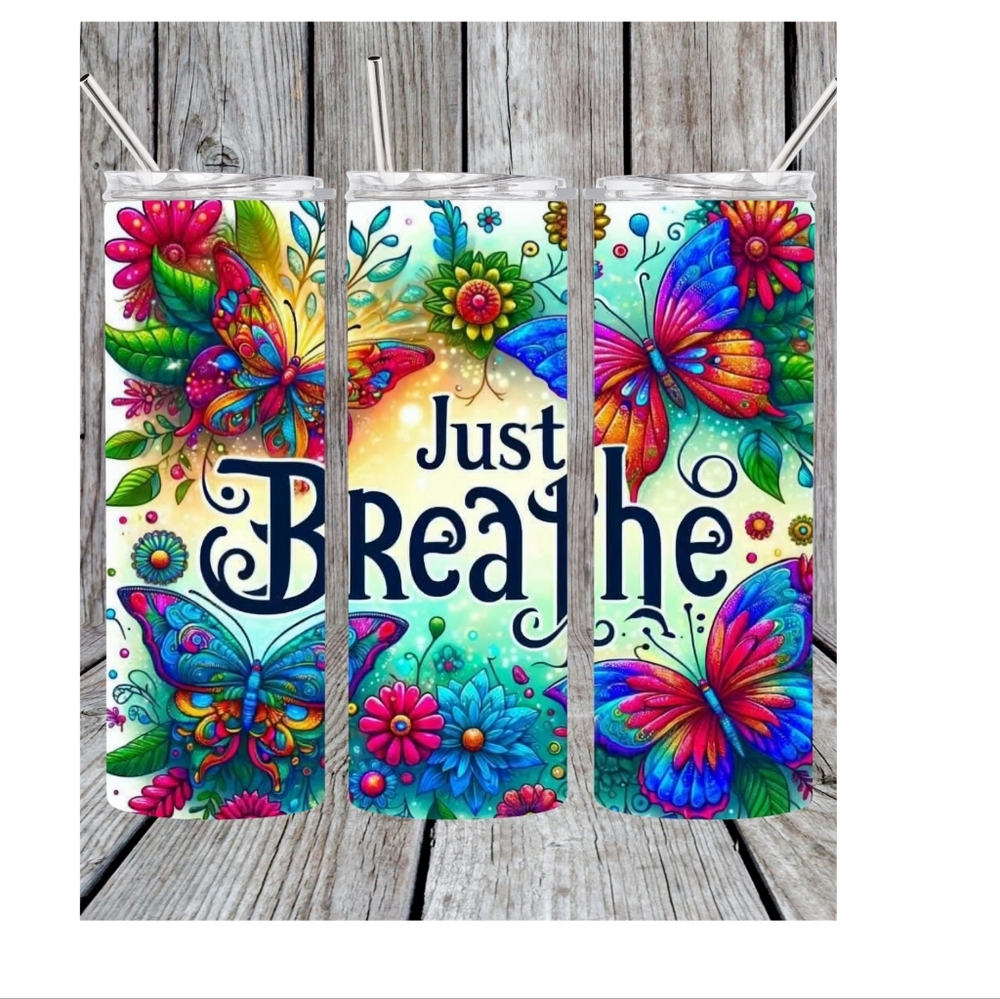 Colorful Butterfly Tumbler - Just Breathe